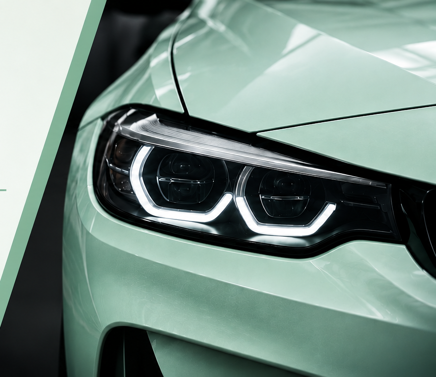 Close-up of a modern clear vehicle headlight